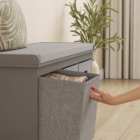 Wooden Shoe Storage Bench 105cm Wide With 3 Drawers - Velmora