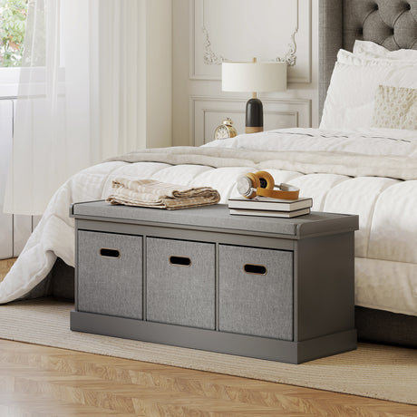Wooden Shoe Storage Bench 105cm Wide With 3 Drawers - Velmora