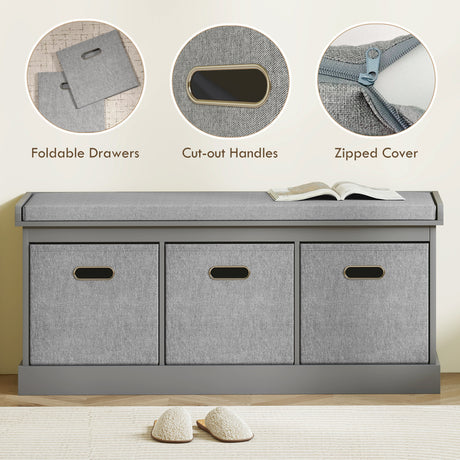 Wooden Shoe Storage Bench 105cm Wide With 3 Drawers - Velmora