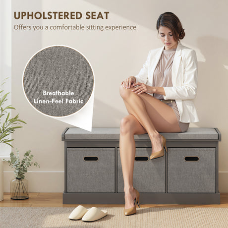 Wooden Shoe Storage Bench 105cm Wide With 3 Drawers - Velmora