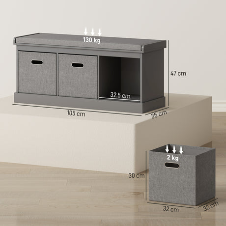 Wooden Shoe Storage Bench 105cm Wide With 3 Drawers - Velmora