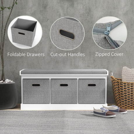Wooden Shoe Storage Bench 105cm Wide With 3 Drawers - Velmora
