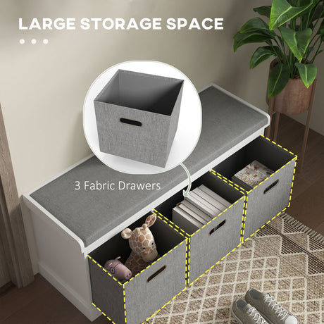 Wooden Shoe Storage Bench 105cm Wide With 3 Drawers - Velmora
