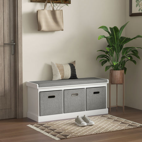 Wooden Shoe Storage Bench 105cm Wide With 3 Drawers - Velmora