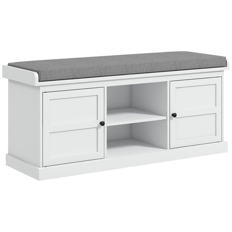 Wooden Shoe Storage Bench 105cm Wide With Cushion And 2 Doors - Velmora