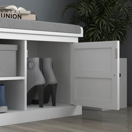 Wooden Shoe Storage Bench 105cm Wide With Cushion And 2 Doors - Velmora