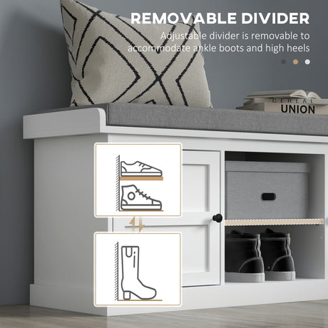 Wooden Shoe Storage Bench 105cm Wide With Cushion And 2 Doors - Velmora