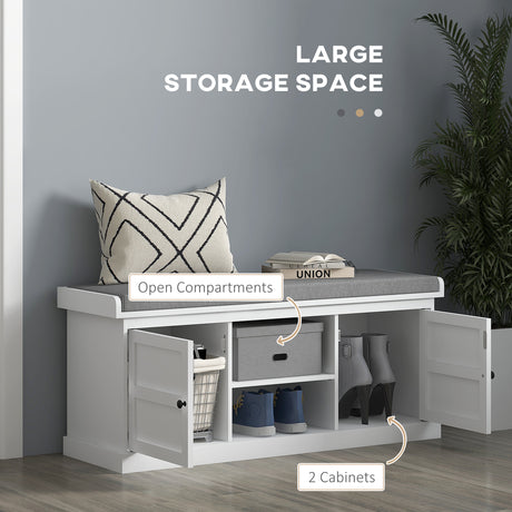 Wooden Shoe Storage Bench 105cm Wide With Cushion And 2 Doors - Velmora
