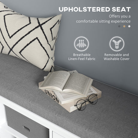 Wooden Shoe Storage Bench 105cm Wide With Cushion And 2 Doors - Velmora