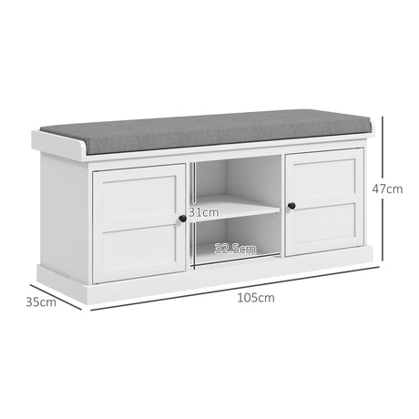 Wooden Shoe Storage Bench 105cm Wide With Cushion And 2 Doors - Velmora