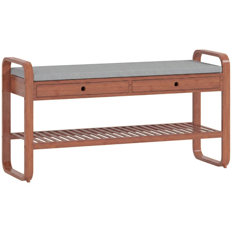 Wooden Shoe Storage Bench 105cm Wide With Cushion And 2 Drawers - Velmora