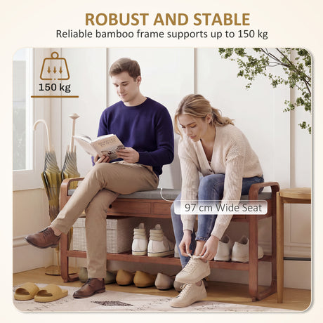 Wooden Shoe Storage Bench 105cm Wide With Cushion And 2 Drawers - Velmora