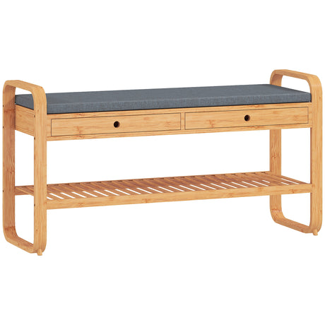 Wooden Shoe Storage Bench 105cm Wide With Cushion And 2 Drawers - Velmora