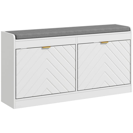 Wooden Shoe Storage Bench 106cm Wide With Flip Drawer - Velmora