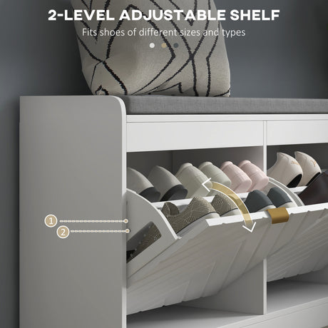 Wooden Shoe Storage Bench 106cm Wide With Flip Drawer - Velmora