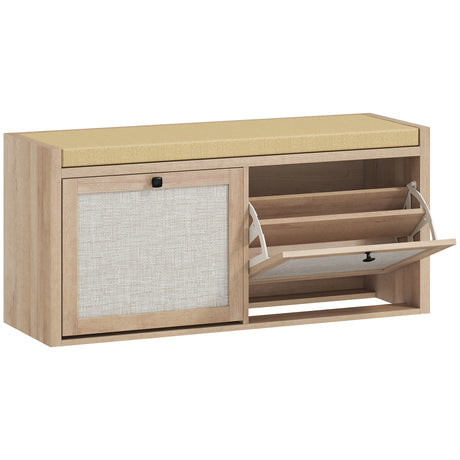 Wooden Shoe Storage Bench 108cm Wide With 2 Flip Drawers - Velmora