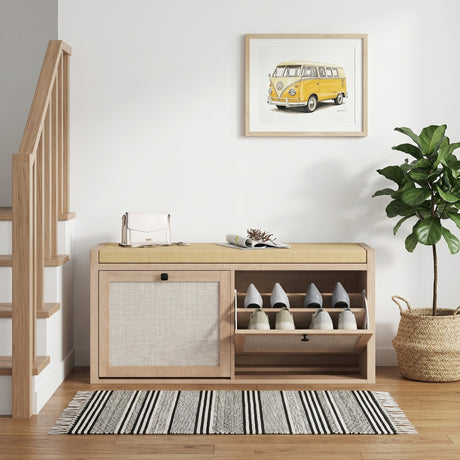 Wooden Shoe Storage Bench 108cm Wide With 2 Flip Drawers - Velmora