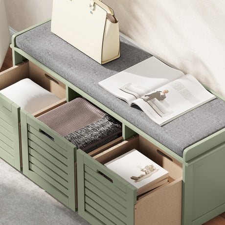 Wooden Shoe Storage Bench 108cm Wide With 3 Drawers - Velmora