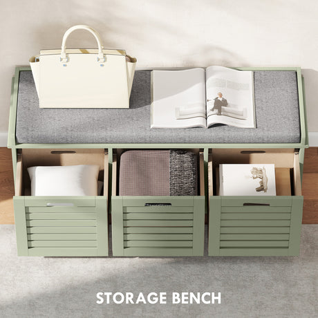Wooden Shoe Storage Bench 108cm Wide With 3 Drawers - Velmora