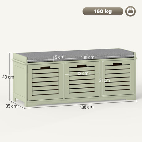 Wooden Shoe Storage Bench 108cm Wide With 3 Drawers - Velmora