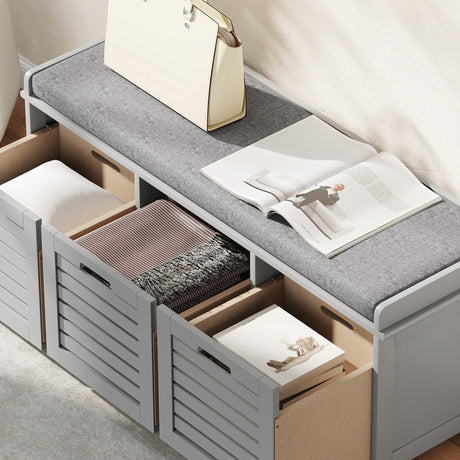 Wooden Shoe Storage Bench 108cm Wide With 3 Drawers - Velmora