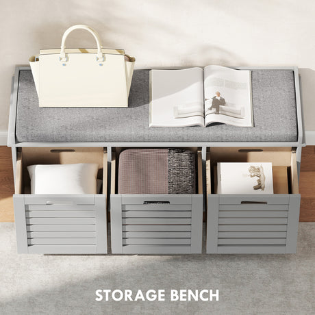 Wooden Shoe Storage Bench 108cm Wide With 3 Drawers - Velmora