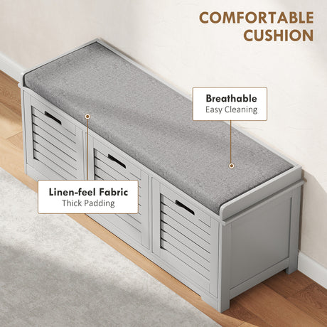 Wooden Shoe Storage Bench 108cm Wide With 3 Drawers - Velmora