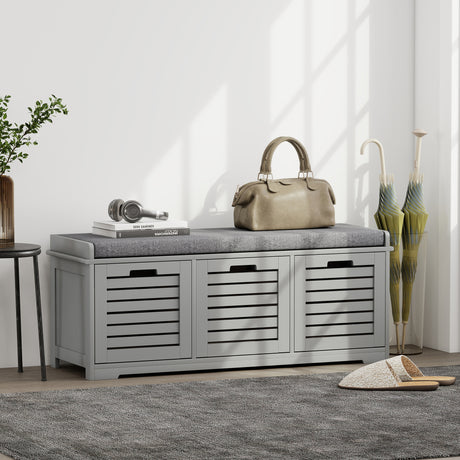Wooden Shoe Storage Bench 108cm Wide With 3 Drawers - Velmora