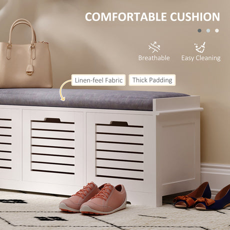 Wooden Shoe Storage Bench 108cm Wide With 3 Drawers - Velmora
