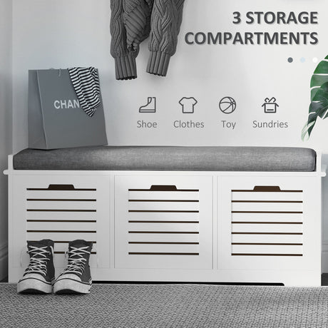 Wooden Shoe Storage Bench 108cm Wide With 3 Drawers - Velmora