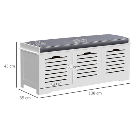 Wooden Shoe Storage Bench 108cm Wide With 3 Drawers - Velmora
