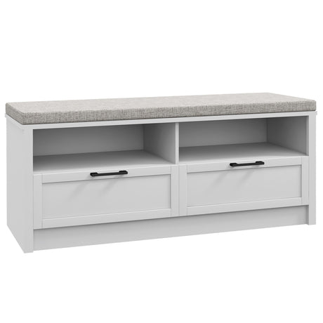 Wooden Shoe Storage Bench 110cm Wide Cushion And 2 Drawers - Velmora