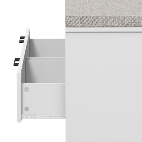 Wooden Shoe Storage Bench 110cm Wide Cushion And 2 Drawers - Velmora