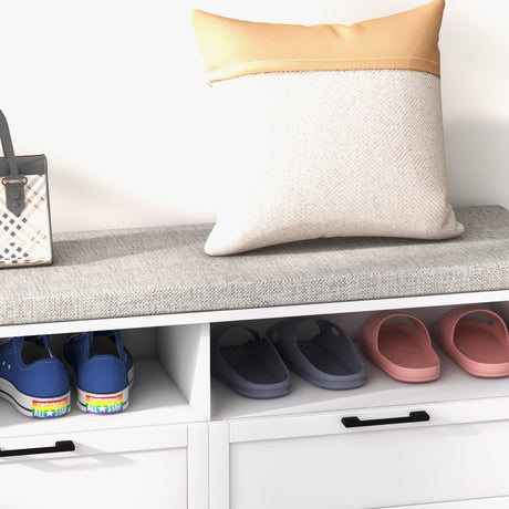 Wooden Shoe Storage Bench 110cm Wide Cushion And 2 Drawers - Velmora
