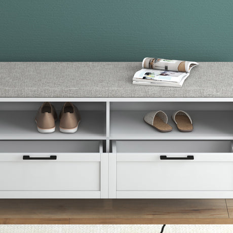 Wooden Shoe Storage Bench 110cm Wide Cushion And 2 Drawers - Velmora