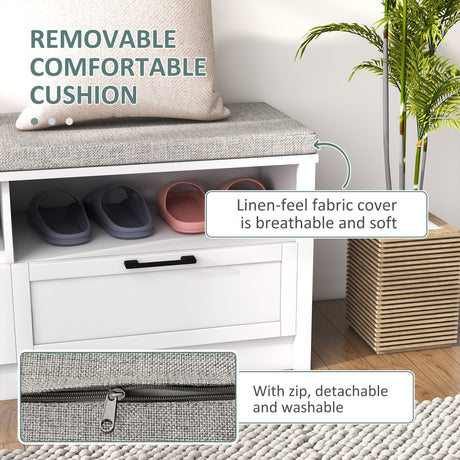 Wooden Shoe Storage Bench 110cm Wide Cushion And 2 Drawers - Velmora