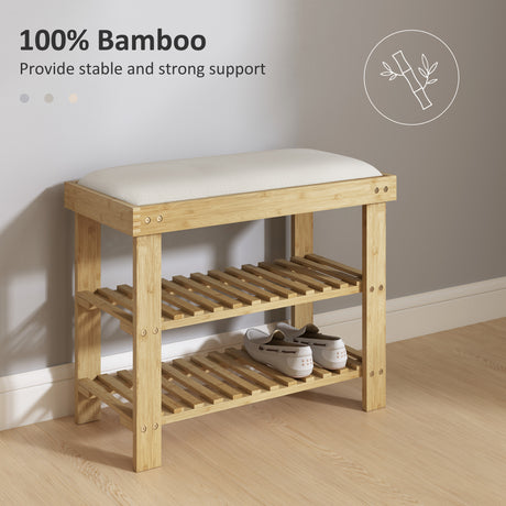 Wooden Shoe Storage Bench 60cm Wide With Cushion And Storage Shelf - Velmora