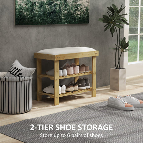 Wooden Shoe Storage Bench 60cm Wide With Cushion And Storage Shelf - Velmora