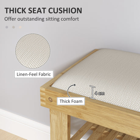 Wooden Shoe Storage Bench 60cm Wide With Cushion And Storage Shelf - Velmora