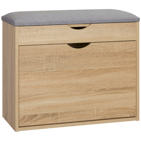 Wooden Shoe Storage Bench 60cm Wide With Cushion - Velmora