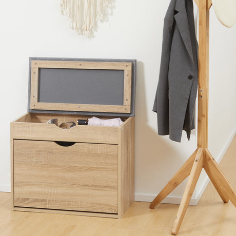 Wooden Shoe Storage Bench 60cm Wide With Cushion - Velmora