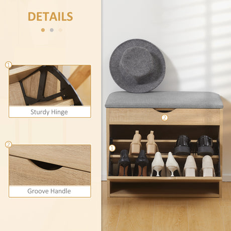 Wooden Shoe Storage Bench 60cm Wide With Cushion - Velmora