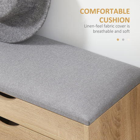 Wooden Shoe Storage Bench 60cm Wide With Cushion - Velmora