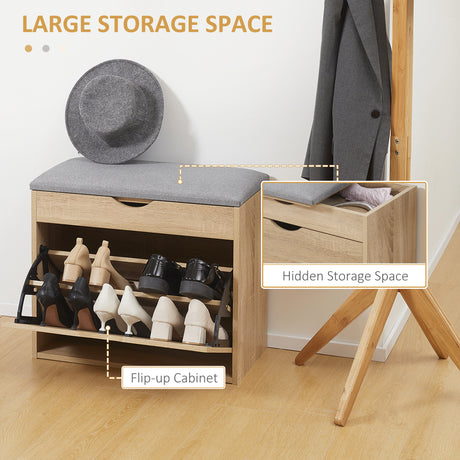 Wooden Shoe Storage Bench 60cm Wide With Cushion - Velmora