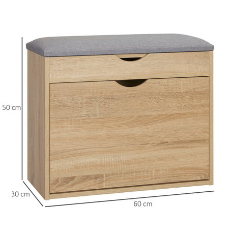 Wooden Shoe Storage Bench 60cm Wide With Cushion - Velmora
