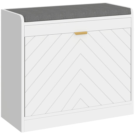 Wooden Shoe Storage Bench 60cm Wide With Flip Drawer - Velmora