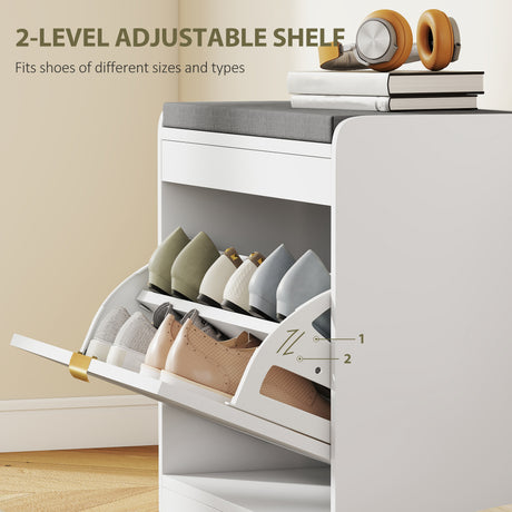 Wooden Shoe Storage Bench 60cm Wide With Flip Drawer - Velmora