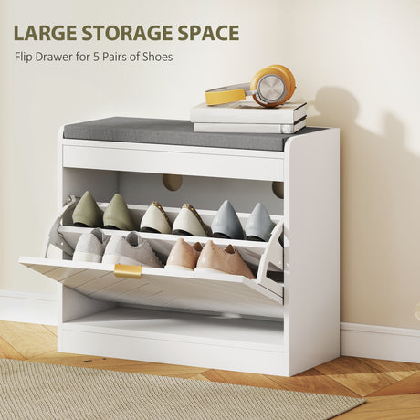 Wooden Shoe Storage Bench 60cm Wide With Flip Drawer - Velmora