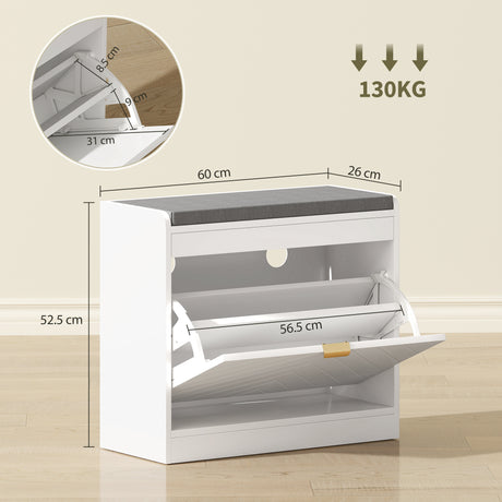 Wooden Shoe Storage Bench 60cm Wide With Flip Drawer - Velmora