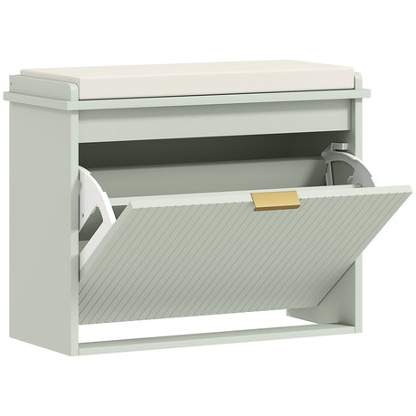 Wooden Shoe Storage Bench 62cm Wide With Cushion - Velmora